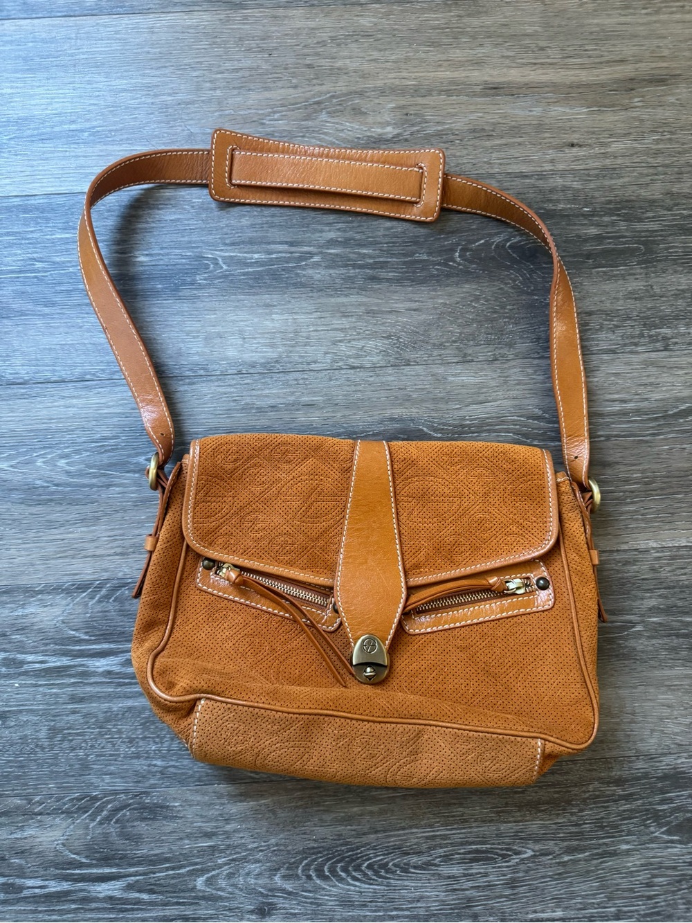 Francesco Biasia Classic Tan Leather Crossbody Shoulder Bag